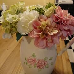 【美品 】フェイクフラワー 花束 ピンク系 高さ約30cmの画像