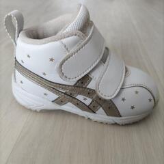 箱付き アシックス 靴 子供 13.5センチ asics スニーカー ベビー 13.5cm 白 ホワイト ゴールド 星の画像