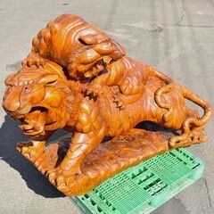 ≪zyt1164ジ≫ 双虎 咆哮 木彫り 大型 全長約1.9M ...