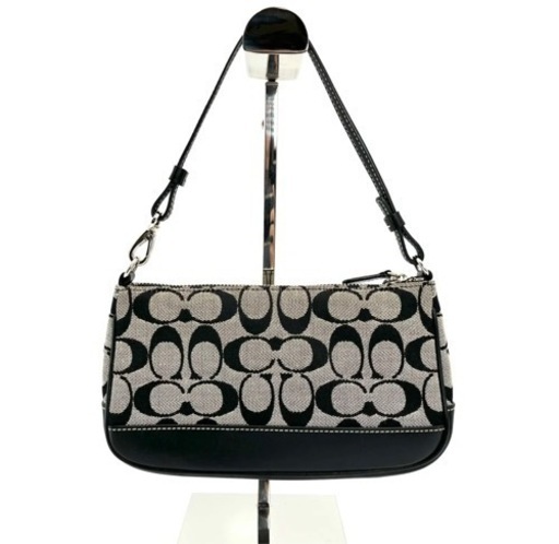 COACH コーチ 6094 シグネチャー キャンバス×レザー ポーチ グレー×ブラック