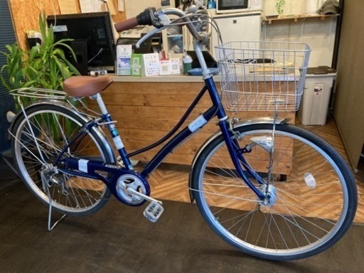 【前後タイヤ・後輪チューブ新品！】LEDオートライト　6段変速　26インチ自転車　ブルー