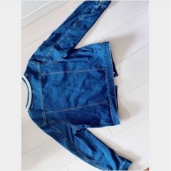 130cm 襟パール　デニムジャケット　カーディガン　アウター　子ども服の画像
