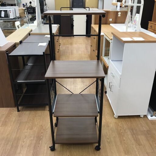 ★ジモティ割あり★  レンジ台 ダークブラウン H131.5×W49×D43 クリーニング済み KJ3259