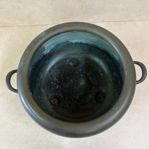 k1014501 希少品 大火鉢 伝統工芸 金属工芸　古銅 銅器 装飾品 桜柄 扇子柄 家具 瓶掛 アンティーク ヴィンテージ 年代物 現状品 中古品