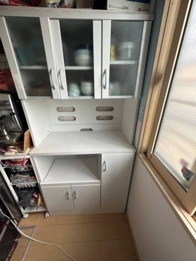 食器棚☆コンセント付き☆鏡面仕上げ☆楽天購入品☆白☆レンジ台キッチン収納