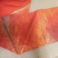 【値下】名古屋帯　六通柄　オレンジ　360cmの画像