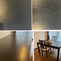 IKEA ダイニングテーブル(4-8人掛けに伸縮可）と椅子2脚のセット　オーク　ダークブラウンの画像