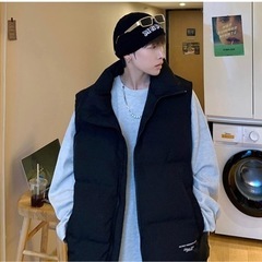 【新品】中綿ベスト ハイネック ポケット 無地 パファーベスト 綿入れベスト チョッキ ノースリーブ コットンジレ メンズ 秋服 真冬 無袖ジャケット 暖かい コンフォート レイヤード オールマイティの画像