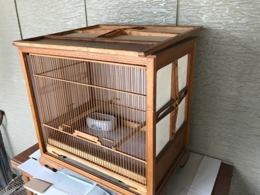 【中古品】手作り竹鳥籠　、寝箱セット　ウグイス