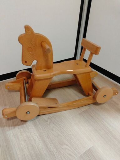 木製 ロッキングホース 車輪付き木馬