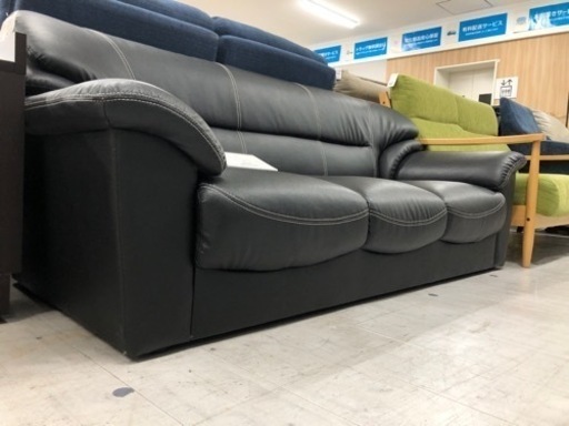 2人掛けソファー ブラック 合皮【トレファク堺福田店】