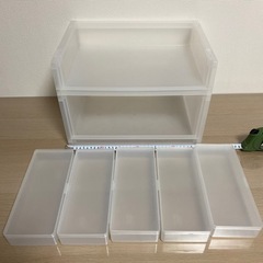 無印良品　ポリプロピレン収納ラック深型、ポリプロピレン収納ラック薄型、蓋付き収納ケース５個の画像
