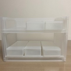 無印良品　ポリプロピレン収納ラック深型、ポリプロピレン収納ラック薄型、蓋付き収納ケース５個の画像