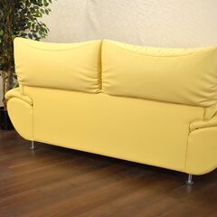 ≪yt910ジ≫ 2人掛けリクライニングソファ パステルイエロー 幅200cm 座面4段階 ヘッドレスト3段階 レモンイエロー/黄色 51013-01の画像