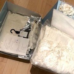 業者様クリーニング済み　2wayウェディングドレス　ベール&トレーンSETの画像