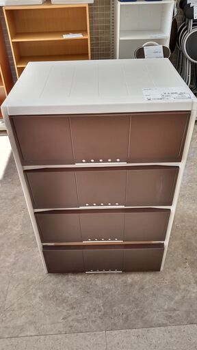 ★ジモティ割あり★  4段衣装ケース 茶/白 H91.5×D40.5×W59.5 クリーニング済み TJ2372