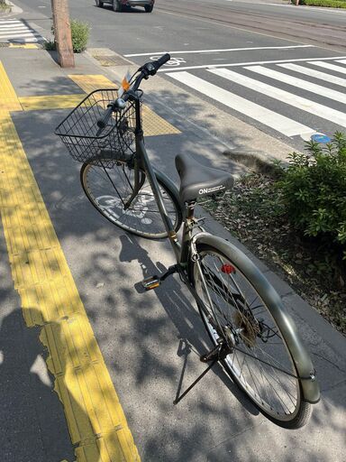 【リサイクルショップどりーむ鹿大前店】No.1102　自転車　ママチャリ　カーキ　6段ギア付き　ベル付き　LEDオートライト付き　カゴ