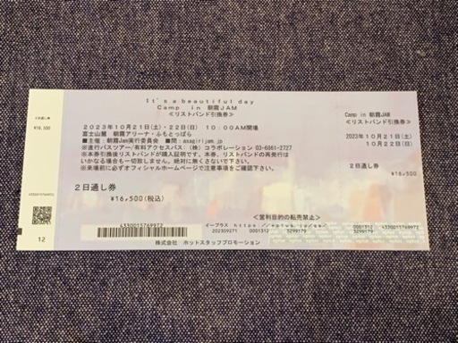 朝霧ジャム2023 ２日通し券（リストバンド交換券）1枚