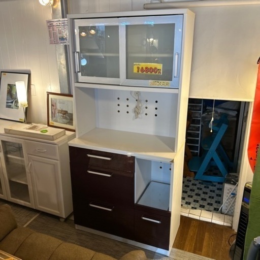 食器棚 W605×D400×H1800mm ホワイト キッチン 収納 コンセント付き 25d菊HG