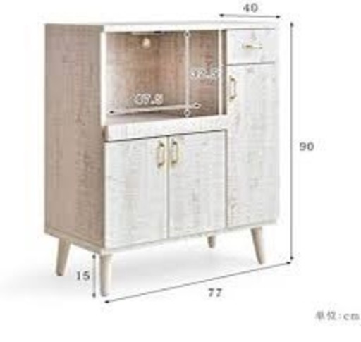 アンティークホワイト　北欧風　キッチンボード