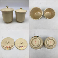 ss5627　未使用品　夫婦湯呑　永田陶芸　薩摩焼　組湯呑　共箱入り　蓋付き　菊竹　夫婦茶碗　ゆのみ　湯のみ　絵付き　ペア　2個セット　茶器　陶器　お茶の画像