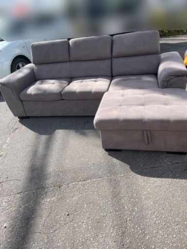 ハコモク 3人掛け 引き出し式カウチソファ グレー 収納