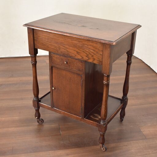 【ヤ取終了8/11】≪yt912ジ≫ 英国アンティーク調 キャスター付きサイドテーブル ホールテーブル キャビネット/天開き/収納/花台/置台 51013-03