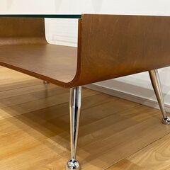 【受渡者決定】ガラストップ　センターテーブル　木目　幅91㎝の画像