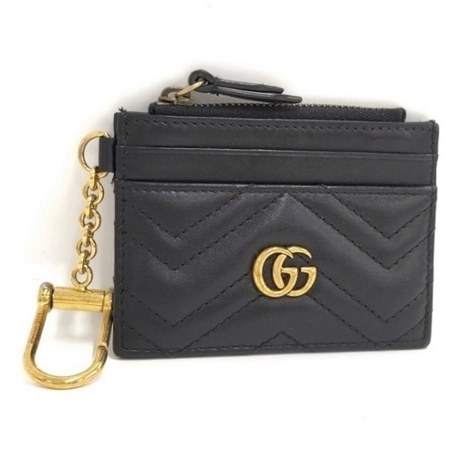 J2787 GUCCI ケース カードケース キーチェーン付き GGマーモント レザー ブラック 627064