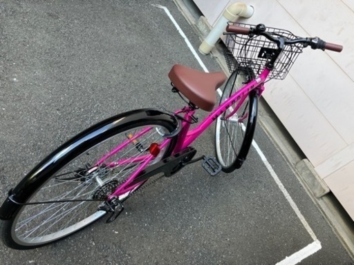 自転車 シティサイクル ピンク 27インチ ６段変速 オートライト