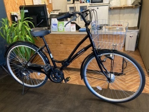 【後輪タイヤ・後輪チューブ新品！】LEDオートライト　6段変速　折りたたみ26インチ自転車　ブラック