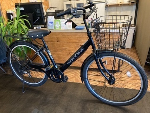 【マウンテンタイヤ！】LEDオートライト　6段変速　26インチ自転車　マットブラック