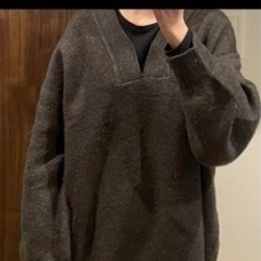 Vネックルーズニットプルオーバー　チャコールの画像