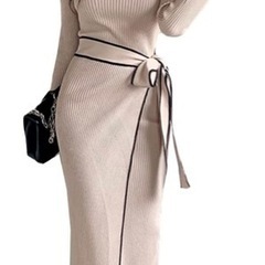【新品】レディース ニットワンピース ワンピース ドレス セーター 長袖ワンピース タイトワンピース ロングワンピース 春 秋 ファッション シンプル エレガント パーティー デート 通勤 日常服の画像