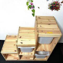 定価17,800円　70％off ☆彡【 IKEA / イケア 】 TROFAST トロファスト 収納コンビネーション 収納棚 収納ボックス バーチ材合板 お片付け キッズ こども フレーム のみ ライトホワイトステインパイン 94x44x91 cm 階段 おしゃれの画像