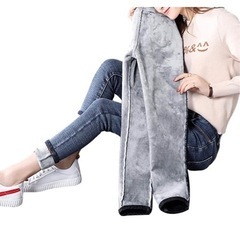 【新品】サイズS女性のジーンズ暖かいぬいぐるみベルベットフリーススリムレギンスジェギング、女性の冬の厚手のパンツ、暖かいフリースデニムレギンスの画像