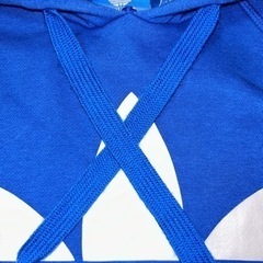 adidas パーカー フーディー ロゴプリント 裏起毛 L ブルー の画像