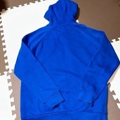 adidas パーカー フーディー ロゴプリント 裏起毛 L ブルー の画像