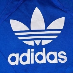 adidas パーカー フーディー ロゴプリント 裏起毛 L ブルー の画像
