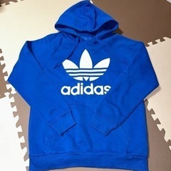 adidas パーカー フーディー ロゴプリント 裏起毛 L ブルー 