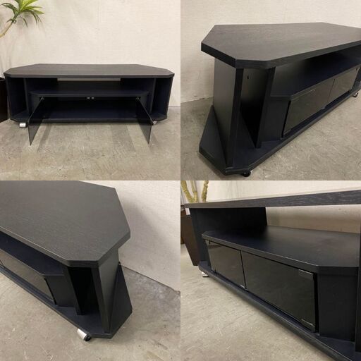 14390 キャスター付コーナーテレビ台 ガラス扉 ◇大阪市内・東大阪市他