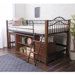 ロフトベッド ブラウン×ブラックの画像