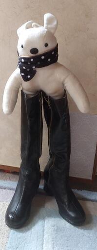 黒ロングブーツ・本革＋いぬのシューズキーパーセット　22.5cm　難あり
