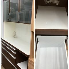 【値下げしました!!】【参考価格20万円】河口家具 3面レンジボード キッチンボード 木目調 耐震 スチーム対応 モイス オートクローザー No.157●茶色系 ブラウン ※現金、クレジット、ぺイペイ、スマホ決済対応※