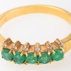 K18 エメラルド・ダイヤモンド 一文字リング 品番r22-77