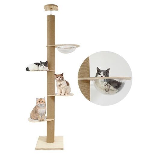 決まりました】キャットタワー 突っ張り 木登りタワー 宇宙船ボウル付き 　美品