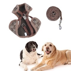 犬用 ハーネス リーシュ 犬用 チェストハーネス 脱走防止 調節可能 クラシック 安全 軽量 (カーキ)の画像