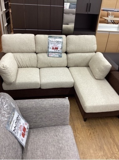 KJ-36【新入荷　アウトレット】カウチソファ2点セット　ベージュ×ブラウン