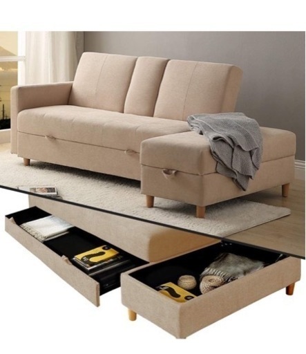 ソファー 3人掛け ソファーベッド リクライニングソファ 背もたれ傾斜調節可能な オットマン　コーナーソファー大容量収納引き出し カウチソファ ソファベッド(ベージュ)