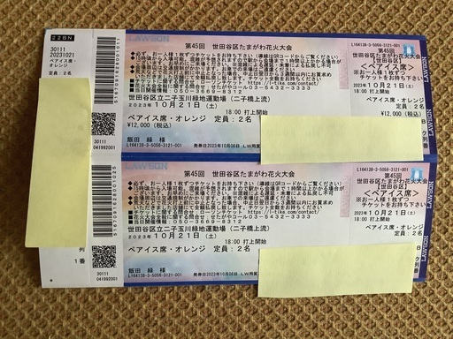 第45回 世田谷区たまがわ花火大会  ペアシート